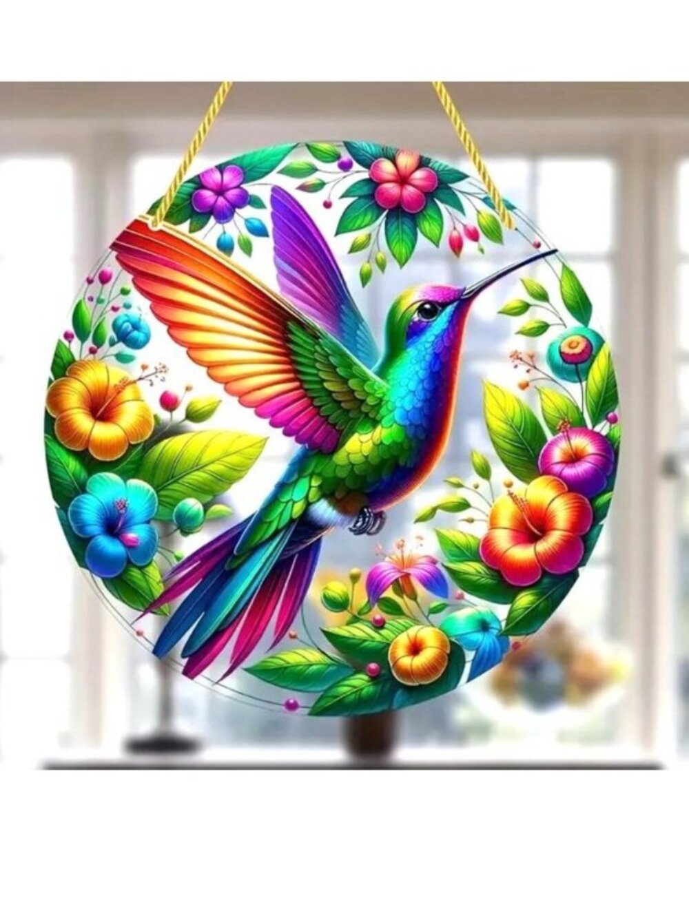 Hummingbird Suncatcher Flower Garden Bird Hanging Colorful In/Outdoor Window